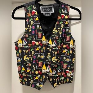 VTG 90s Nicole Miller Petite Black Multicolored Alize Graphic Silk Vest - M
